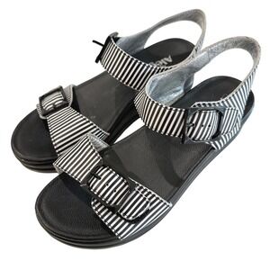 Alegria Women's Morgyn Flatform Wedge Sandals Sz 40 Black Stripes Buckle Leather